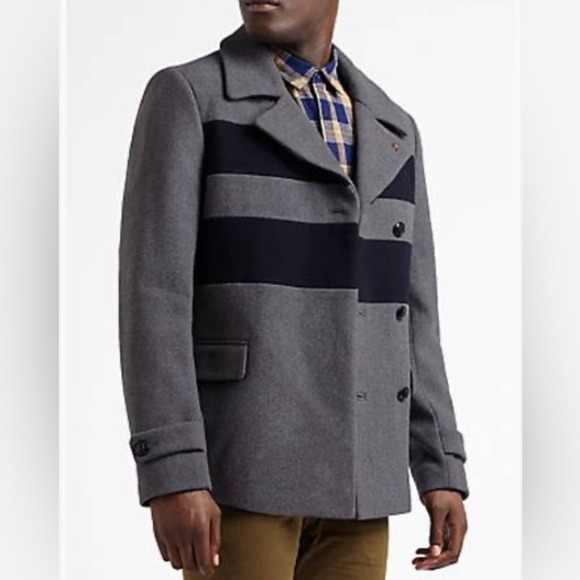Scotch & Soda Men’s Gray and Navy Wool Peacoat Size XL - Picture 1 of 14